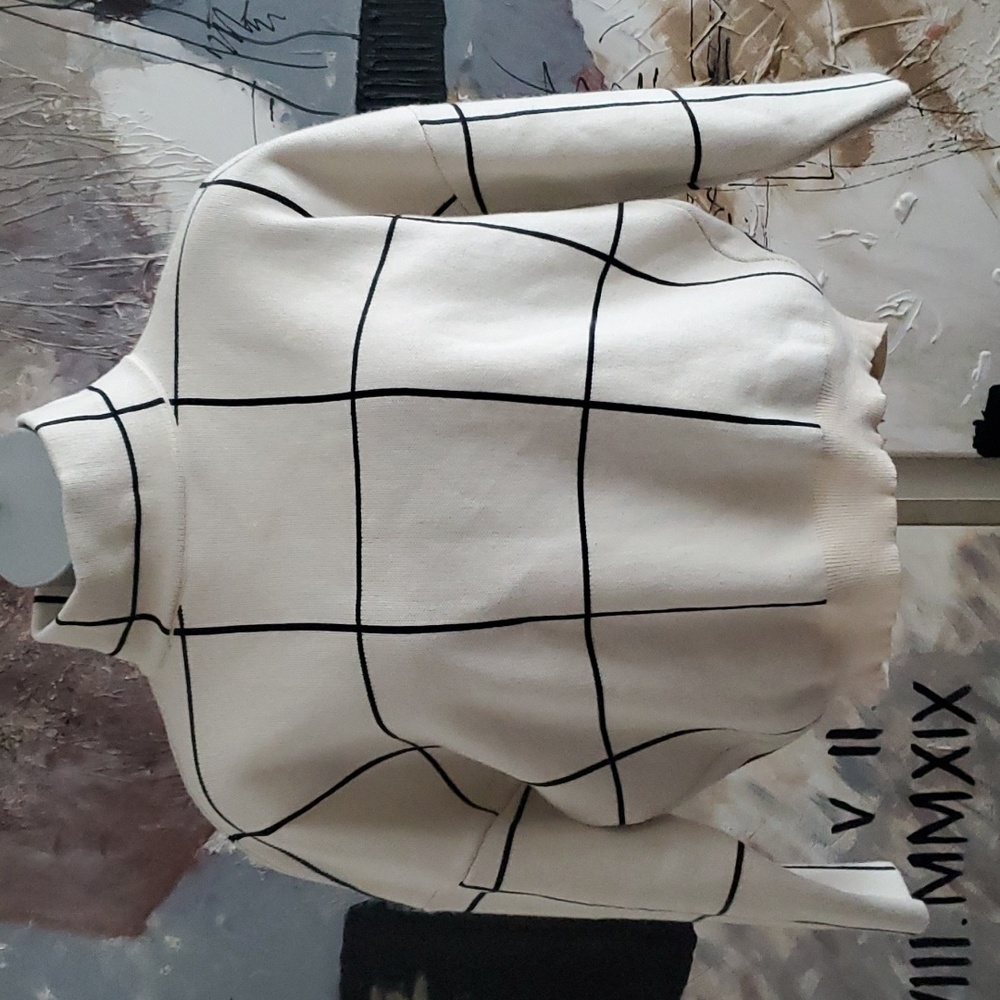 NWOT Chicwish Grid Turtleneck Sweater White Women S-M